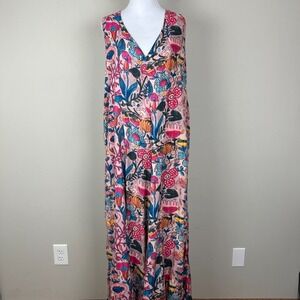 Natural Life Jumpsuit XL Pink Floral Wide Leg Boho Feminine Colorful Hippie